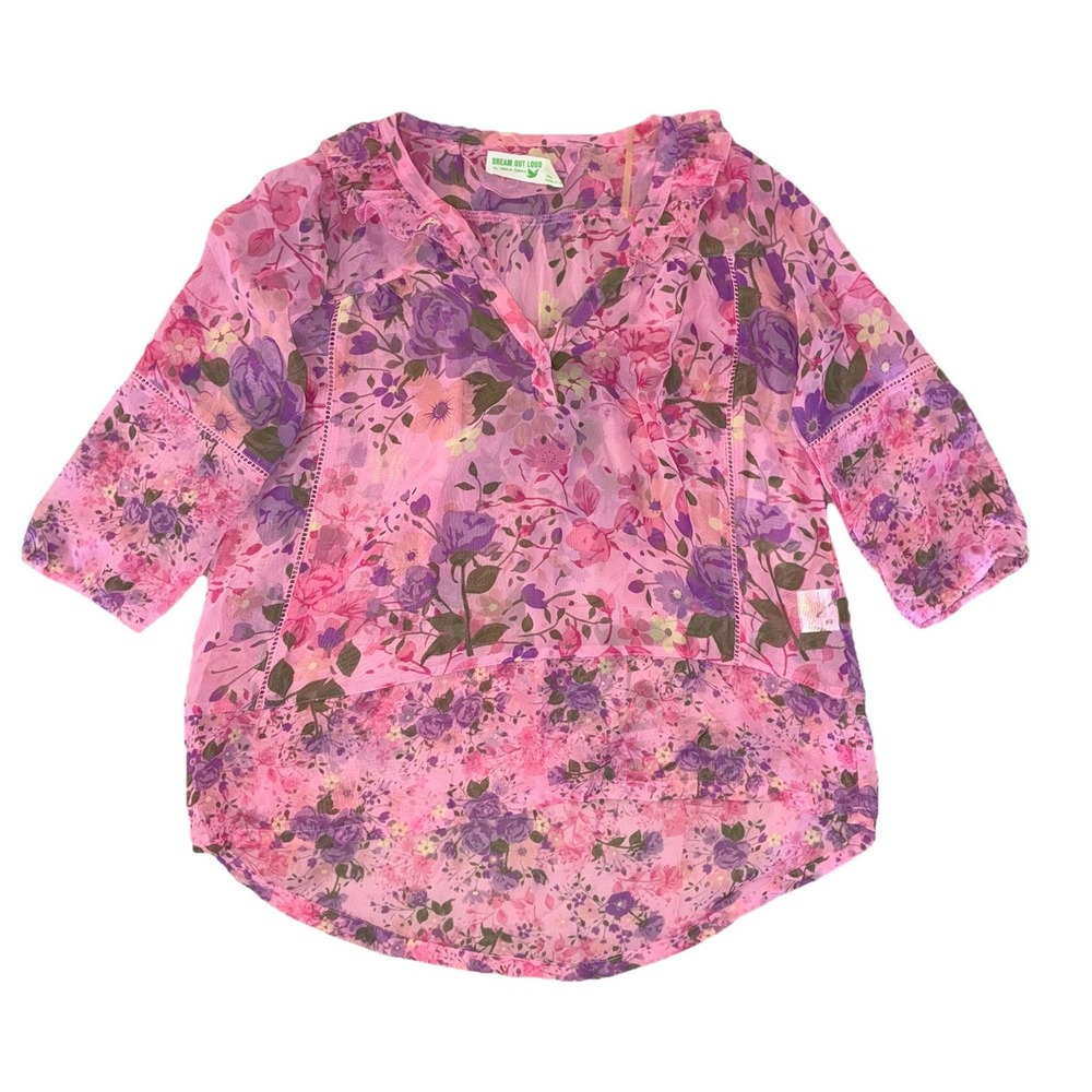 Dream Out Loud Selena Gomez Top Juniors L Pink Floral High Low Boho Y2K NEW
